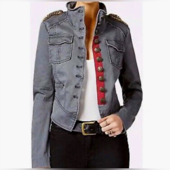 Free People Gray Military Style Cropped Jacket. Slight discoloration near pocket - Picture 1 of 12
